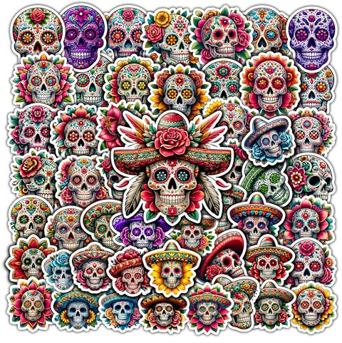 BIGZORO Pack 50 PCS Skull Stickers Halloween Sticker Decals Waterproof for Wall Laptop Bike Car Bumper Helmet Water Bottle