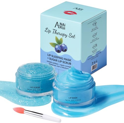 ANAiRUi Mirtillo Set scrub e balsamo per labbra, Scrub esfoliante, Set regalo per la cura delle labbra secche, Screpolate e sfaldate
