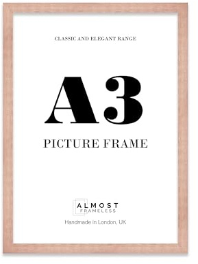 Almost Frameless A3 Copper Picture Frame Fits A3 (29.7 x 42cm - 11.7 x 16.5in) Poster, Photo, Artwork, or Print. Thin Edge Slim Frame Portrait and Landscape Display with Wall Hooks