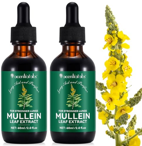 Mullein Leaf Extract for Lungs, Mullein Drops, Powerful Mullein Leaf Liquid Drops, Vegan Mullein Leaf Sublingual Fast Absorption - 60ml*2-4 Month Supply