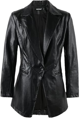 Blazer De Cuero Sintético Negro Entallado Para Mujer Chaqueta Elegante De Cuero Sintético Ajustada Con Un Solo Botón Black 3XL