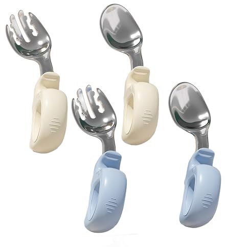 Tangger Cuillères et Fourchette d'apprentissage en acier inoxydable 316 Vaisselle pour bébés