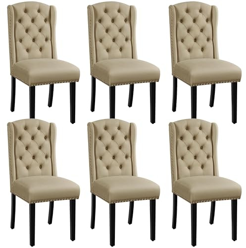 Yaheetech Classic Dining Room Chairs Set of 6 with Wooden Legs, Khaki