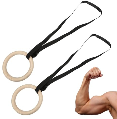 Gymnastikringar, Gymnastikringar Gymnastikringar med Justerbara Spännband 330lbs Kapacitet Pull Up Träningsringar 1 par Gymnastikringar Av trä för Hemmagymträning