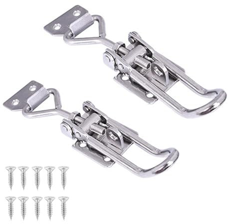 2 Piezas Abrazadera de Palanca Ajustables, Pequeño Cierre de Palanca de Acero Inoxidable 304 Bloqueo de Palanca con Orificio de Cierre para Cajones Armarios Puertas Ventanas, Capacidad 100Kg/220Lbs