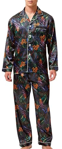 Sidenpyjamas för män, lång pyjamas med knappar, set med sovkläder, myskläder, XXL
