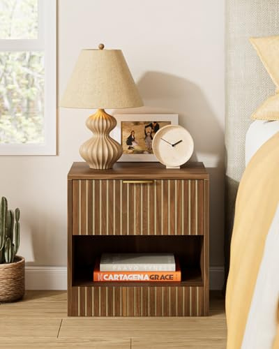Apetaccat Small Bedside Table,41x28x39cm, Farmhouse Wooden Bedside Cabinet with Drawer,Kids Bedside Table Nightstand for Bedroom,Living Room,Office,Walnut