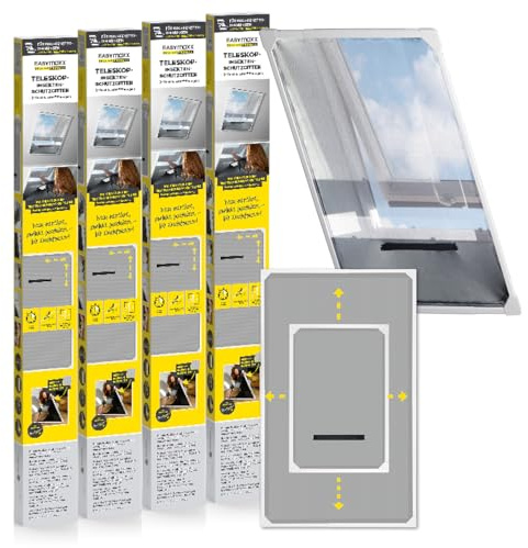 EASYmaxx Insect Protect Teleskop Fliegengitter Fenster mit Rahmen und integriertem Netz | Dachfenster Insektenschutz | Ohne Schneiden | Ohne Bohren | 63 x 93 cm bis 100 x 160 cm [4 Stück]
