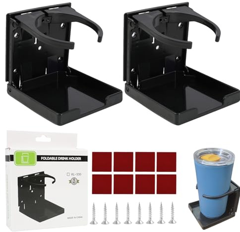 Porte-gobelet Pliable Universel 2 pièces, Porte-gobelet pour Voiture, Bateau, Camping-Car, adapté aux Bouteilles, canettes et Tasses, ABS Noir (thermoplastique).