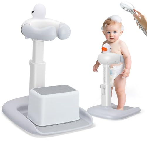 Soporte Bañera Bebe, Soporte Baño Bebe con Asiento Ducha y Base Antideslizante Ajustable Soporte Ducha Bebe, Soporte para Bañera Bebe para Niños de 6 a 36 Meses (Pato)