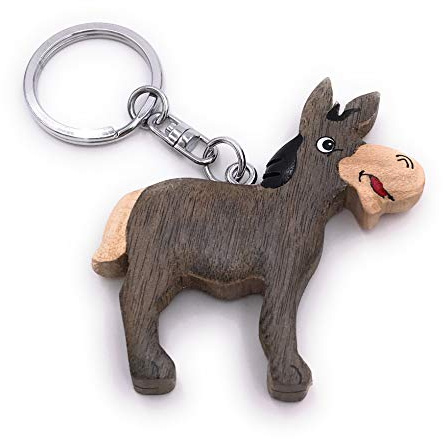 Onwomania - -Esel Tier Hausesel Schlüsselanhänger - Holz Glücksbringer ideal als Geschenk z.B. für den besten Freund, die beste Freundin, Mama - Für Männer, Frauen & Kinder