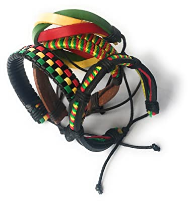Wigwam Cooles 4-teiliges Set geflochtene Rasta-Lederarmbänder, Einheitsgröße, Leder