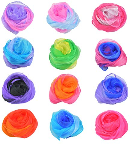 DODUOS 12 Stück Jongliertücher Set, Tanz Tücher Square, Bunt chiffontuch 55 x 60 cm, Gradient Gymnastiktücher für Kindergarten, Magic, Aktivitäten Zubehör Dekoration