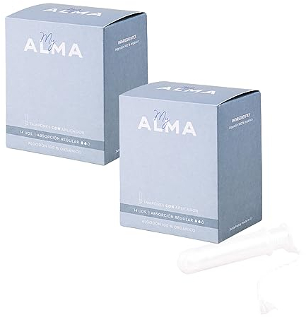 MyAlma Bio-Tampons mit Applikator – Normal - (2x14 Stück) – 100% GOTS - zertifizierte Bio-Baumwolle – Ohne Duftstoffe & Chlor oder Plastik – hypoallergen (NORMAL 2)