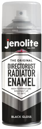 JENOLITE Directorust Radiator Enamel Spray Paint | BLACK | Gloss Finish | Resistant to 130ºC | Durable, Scuff Resistant, Non-Yellowing Radiator Paint | No Primer Needed | 400ml