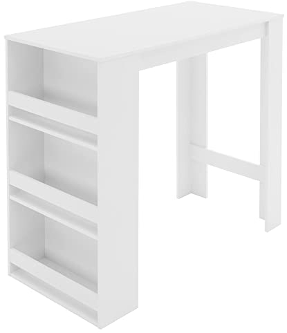 ML-Design Bartisch mit 3-stufigem Regal, Weiß, 117x106x57 cm, viel Stauraum, Modern, Stehtisch mit 3 Ablagefläche, Bartresen Bistrotisch Tresentisch Bartheke Küchentheke Küchentisch Frühstückstisch