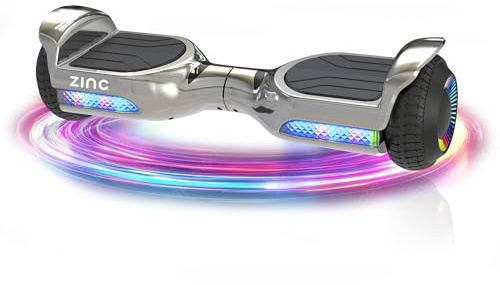 Zinc Megastar Hoverboard for Kids Ages 14+ – LED Light-Up Wheels & Headlights, Bluetooth Speaker, 6.3 Puncture-Proof Tyres, 240W Motor, Up to 6.2mph, Max Weight 100kg – Durable & Easy to Ride, Chrome