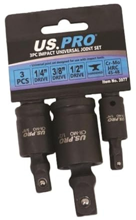 US PRO Tools 3977 - Juego de juntas oscilantes universales de impacto de 3 piezas de 1/10.2 cm, 3/20.3 cm, 1/5.1 cm