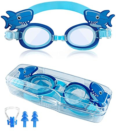 Victoper Kids Swimming Goggles 3-6 Years, Blue Shark, Anti-Fog, No Leak, Wide Vision, Adjustable, Comfort Strap