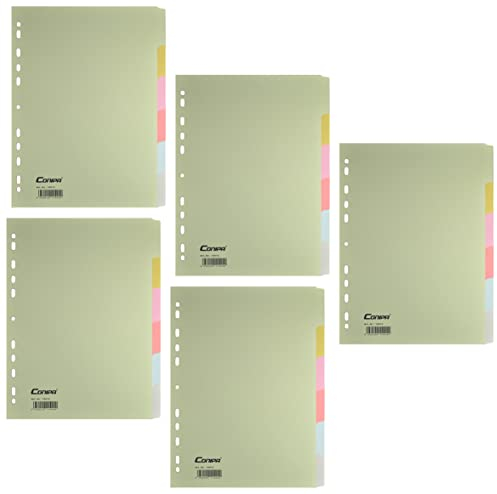 Conipa® - 5er Set 6 Farben Taben Register für Ordner DIN A4 (MADE IN GERMANY) - Ordner-Registerblätter & Trennblätter KARTON (Universallochung) - Trennregister & Trennstreifen Akten & Hefter (Grün)