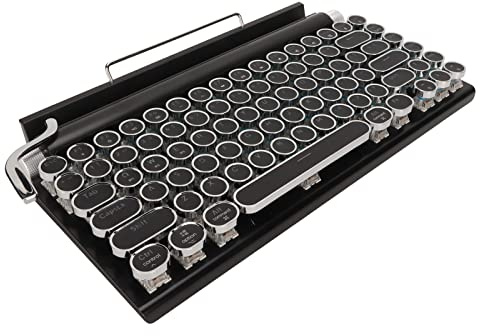 Bewinner Clavier mécanique rétro, clavier de style machine à écrire, sans fil, jolies touches rondes avec USB Bluetooth, clavier de jeu rétroéclairé pour (noir)