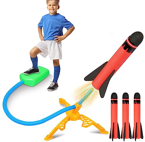 Hossom Raketen Spielzeug Outdoor Garten Spielzeug Fußpumpe Raketen Schaumstoff mit 3 Schaumraketen, Geschenke für Jungen Mädchen