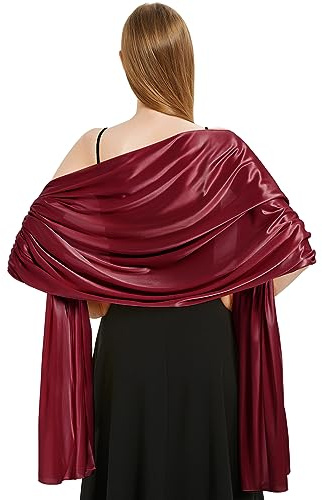 Heekpek Bufanda Mujer Elegante Saten Bufanda Grande Estola Mujer Chales para Vestidos Chales de Fiesta Brillante para Ceremonia, Boda, Rojo
