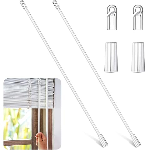 Midyrrg 2pcs 17 Inch Venetian Blind Wand Clear for Blind Curtain Opener,Vertical Blind Wand Replacement Parts Kit with Hook and Grip,Acrylic Window Blinds Pull Wand,Curtain Pull Rods