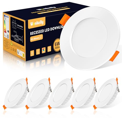 Spot LED Encastrable, 230V 6W Spots de Plafond, Blanc Froid 6000K Led Spot Encastré, 600LM Étanchéité, Diamètre du Trou Φ68-80mm, IP44 Éclairage de Plafond pour salle de Salon Couloir Bain, Lot de 6