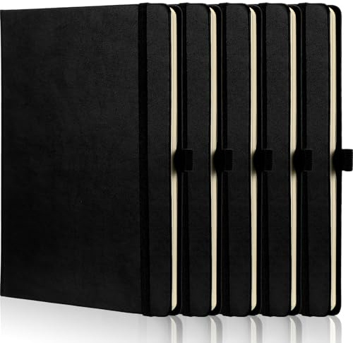 Sinmoe 5 Pack A5 Notebook Hardback Journal 160 Pages/ 80 Sheets A5 Lined Notebook with Pen Loop for Travel Office Supplies School Stationery Writing Plans Memo Notepads Diary(Black)