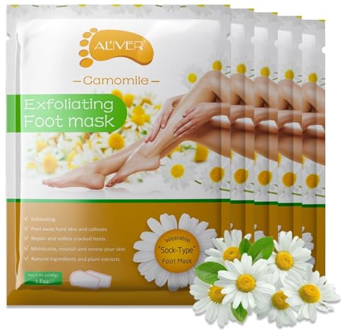 P-Beauty Fußmaske Kamillenextrakt | Exfolierendes Fußpeeling | zur Entfernung von raue Haut, Hühneraugen & Risse | Pflegend & Feuchtigkeitsspended | Natürliche Fußpflege | für seidige Füße | 5 Paar