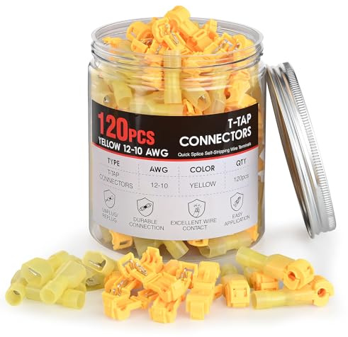 Nilight 120PCS/60 Pairs Quick Splice Disconnect Wire Terminals T-Tap Spade Wire Connectors Yellow 12-10 AWG Male Female Fully Insulated Electrical Crimp Self-Stripping Kit