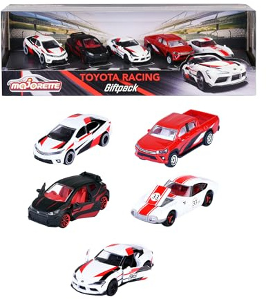 Majorette - Toyota Racing Spielzeugautos (Geschenk-Set mit 5 Autos) - Modellautos aus Metall mit Freilauf und Federung, je 7,5 cm, Auto Spielzeug für Kinder ab 3 Jahre