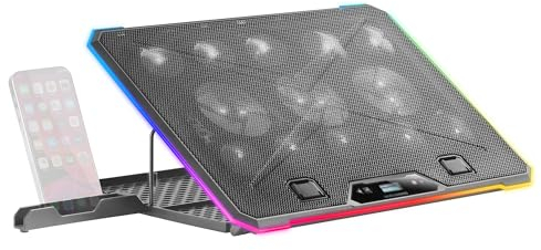 Mars Gaming MNBC13, Base di Raffreddamento e Stand per Notebook fino 17, Illuminazione ARGB 10 Modalità, 13x Ventole LED Bianco, Regolabile in 8 Posizioni, Display LCD, Supporto Smartphone, Nero