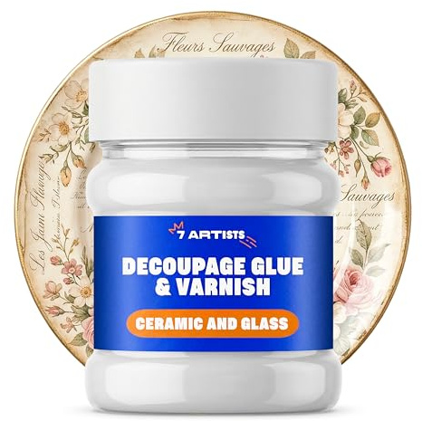 7 Artists Colla e Vernice per Decoupage per Vetro & Ceramica 230 ml – Colla per Decoupage Trasparente | Fissativo & Finitura Protettiva per Legno, Mobili Decorati con Carta, Carta di Riso, Tovaglioli
