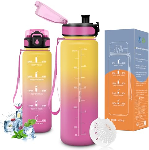 Vikaster Botella agua, Botella 500ml, sin BPA, Botella de agua repetida, para Deporte, Gimnasio, Running, Niños, Bicicleta