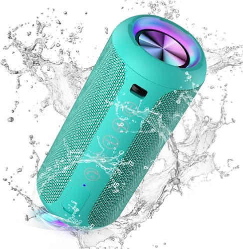 Ortizan Bluetooth Lautsprecher, Bleutooth Box mit LED-Licht, Tragbarer Mini Musikbox mit Freisprechfunktion, IPX7 Wasserschutz und 360° Surround Sound, Kabelloser Outdoor Lautsprecher mit AUX, TF
