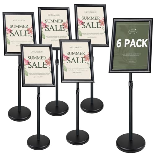 Mutualsign 6pcs A3 Stand Sign Holder Display Free Standing Signs Aluminium Floor Poster Stands for Information, Menu, Notice, Black