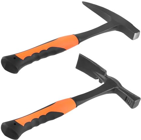 FUNSUEI 2 PCS Small Rock Pick Hammer, All Steel Rock Pick Set, Flat and Pointed Head Geologist Pick Hammer with Non-skid Handle for Mining Prospecting, 35oz, 36oz