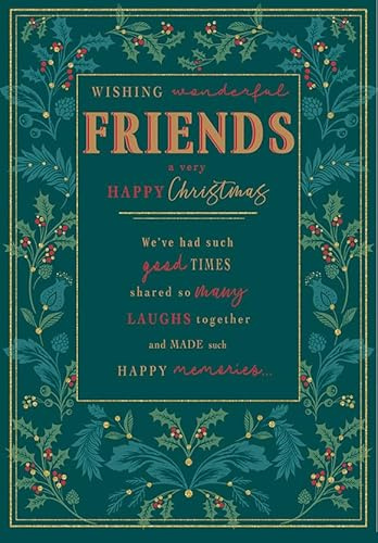 Piccadilly Greetings Christmas Card To Wonderful Friends Holly Pattern - 9 x 6 inches