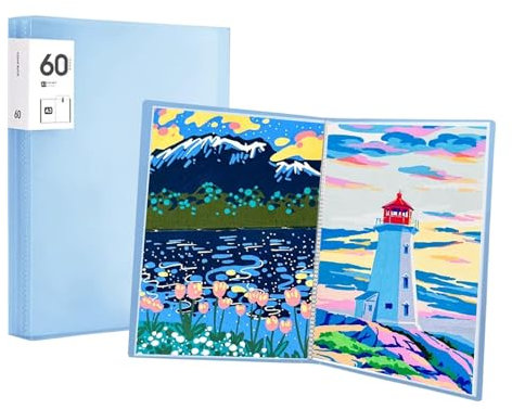 Eidoct 60 Sheets A3 Diamond Painting Storage Presentation Book, 42x30cm Painting Art Protection Display Book, Art Protectors Portfolio Clear Folder, Display Painting Book, with 60 Clear Pockets (Blue)