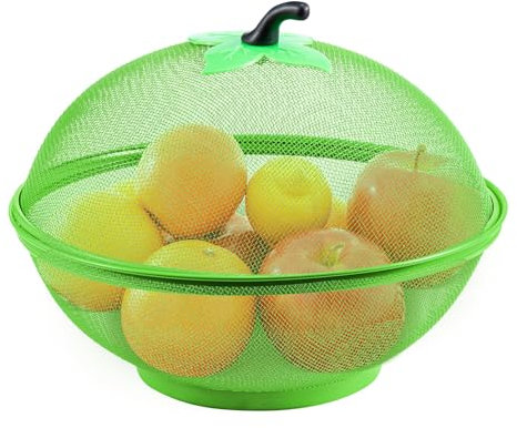 Trintion Fruits Bowl Basket Apple Shape Mesh Fruit Basket Tabletop Vegetable Holder Keep Unwanted Pets & Insects Out Decorative Fruit Basket for Fruits Vegetables Snacks (Green)