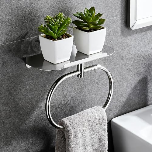 Anneau Porte-Serviettes DIYZON avec Support en Acier Inoxydable, Auto-Adhésif ou Percé, Porte-Serviettes Mural pour Salle de Bain et Cuisine (Chrome)