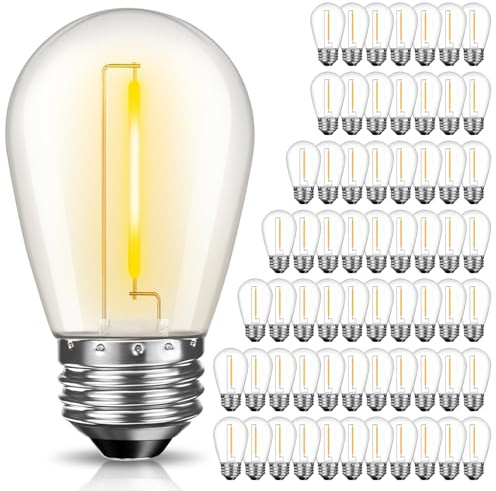GvvooHome Paquete de 64 bombillas LED S14 de repuesto, bombillas Edison vintage irrompibles de 1 W para patio al aire libre, luces de cadena de luces regulables, base de rosca E26, blanco cálido de