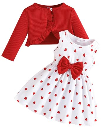 Kids Girls Dress and Cardigan Set Butterfly Floral Sleeveless Tank Sundress Solid Ruffle Coat Baby Girl Winter Outfit Toddler Winter Clothes (Red, 12-18 Months)