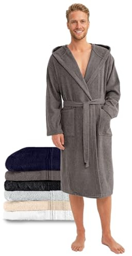 Twinzen - Accappatoio Uomo Spugna 100% Cotone Oeko-Tex, Grigio scuro, XL