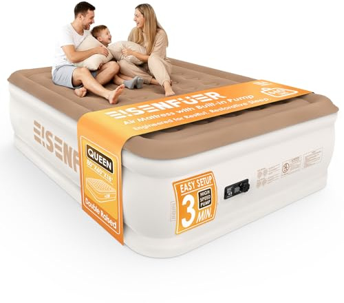 Air Mattress Queen with Built-in Pump – 18 Raised Inflatable Bed with High Speed Built-in Pump, Stable and Durable, colchón inflable, Carry Bag, Cozy Guest Air Bed for Sleepovers, Glamping, Moving