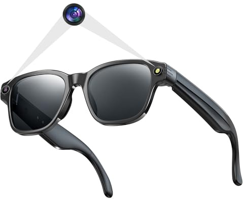 AI Camera Smart Glasses for Men Women with 8MP, 4K Photo/1200P HD Video Recording, Translation, GPT Voice Assistant, AI Object Recognition, Hands-Free Music/Call,Long Battery Life (Sunglasses lenses)