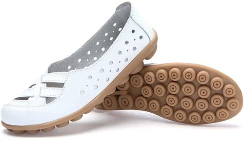 Mocasines ortopédicos para Mujer, Zapatillas de Vestir ortopédicas, Zapatos de Cuero Huecos, Sandalias Planas Huecas, Zapatos Casuales sin Cordones