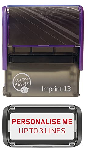 Stamp Design 4U Imprint 13 58x22mm 3 Line Personalised Stamp Premium Custom Made Self-Inking Business Address Rubber Stamp with Red Ink